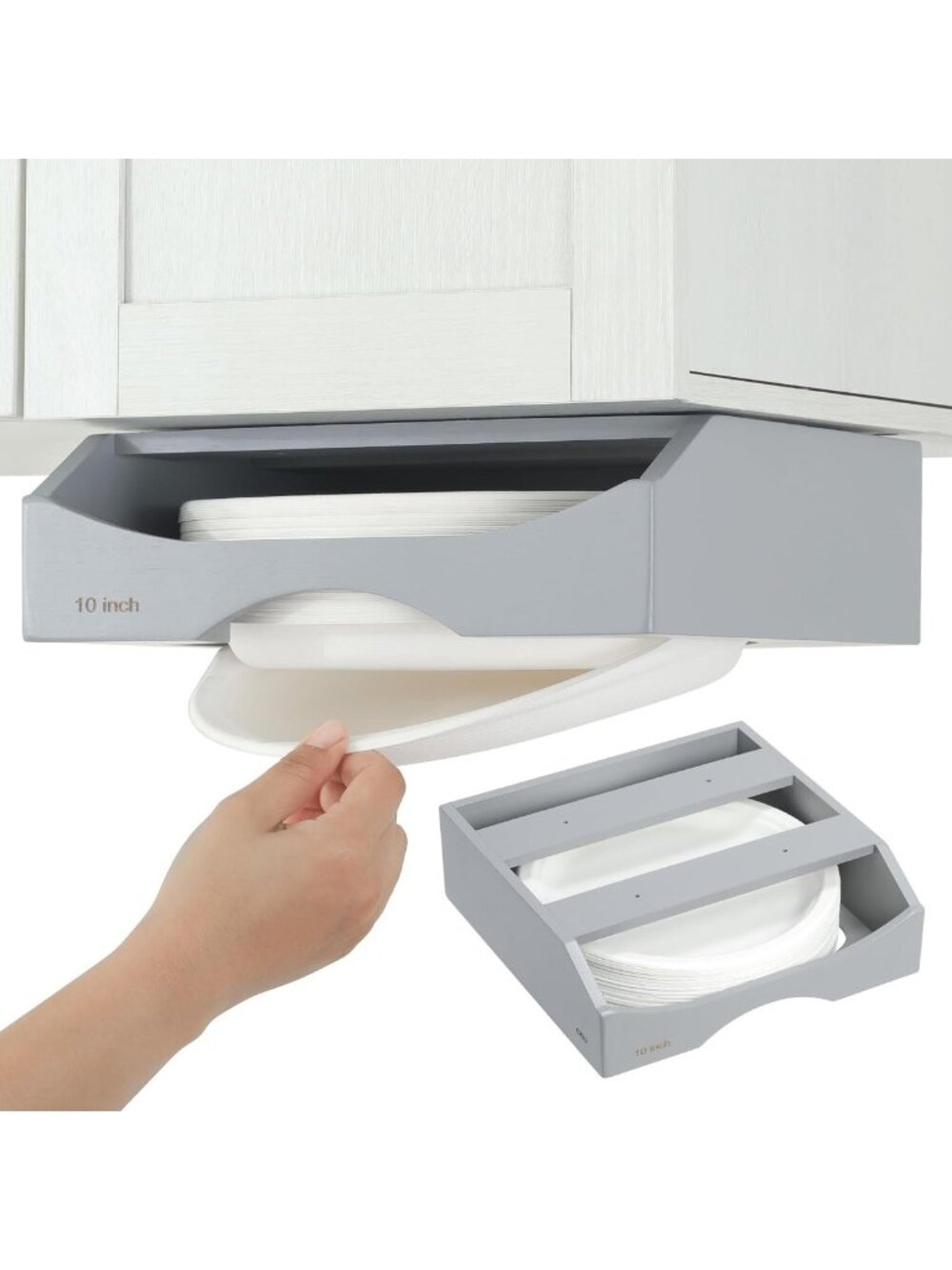 10-Inch Bamboo Paper Plate Dispenser Under Cabinet, Vertical Kitchen Holder